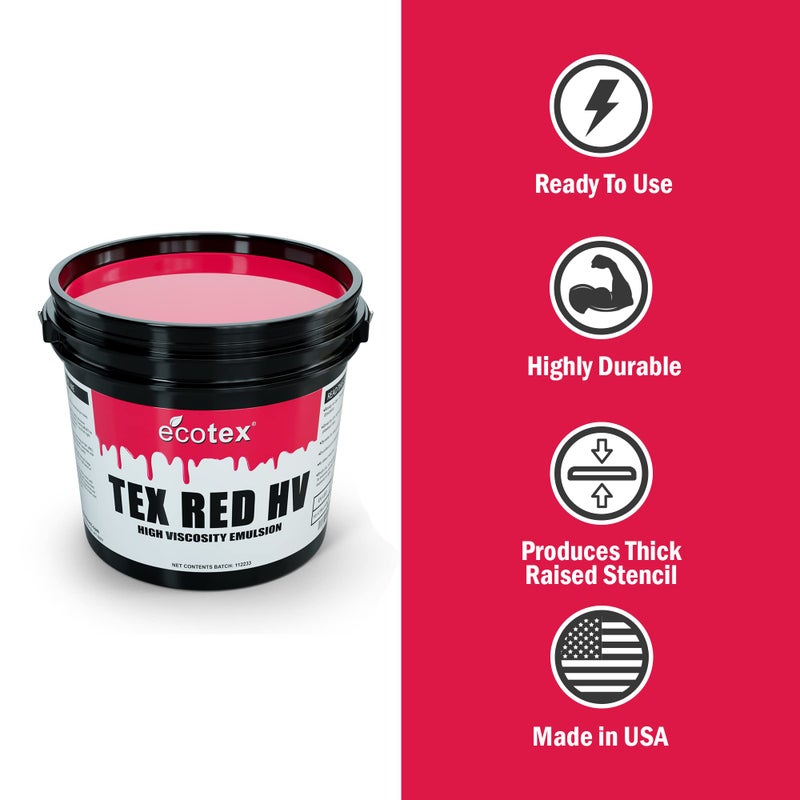 EcotexÂ® Tex Red HV Emulsion (Pint - 16oz.) - High Viscosity Pre-Sensitized Screen Printing Emulsion, for Plastisol and UV Inks, Silk Screens, Textiles, and Fabric - Screen Printing Supplies - Image 3